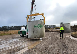 Installation of concrete septic tank.