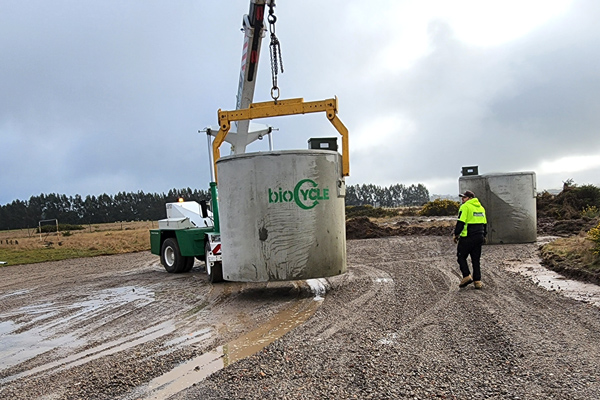 Installation of concrete septic tank.