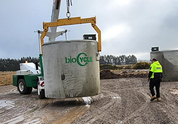 Installation of concrete septic tank.